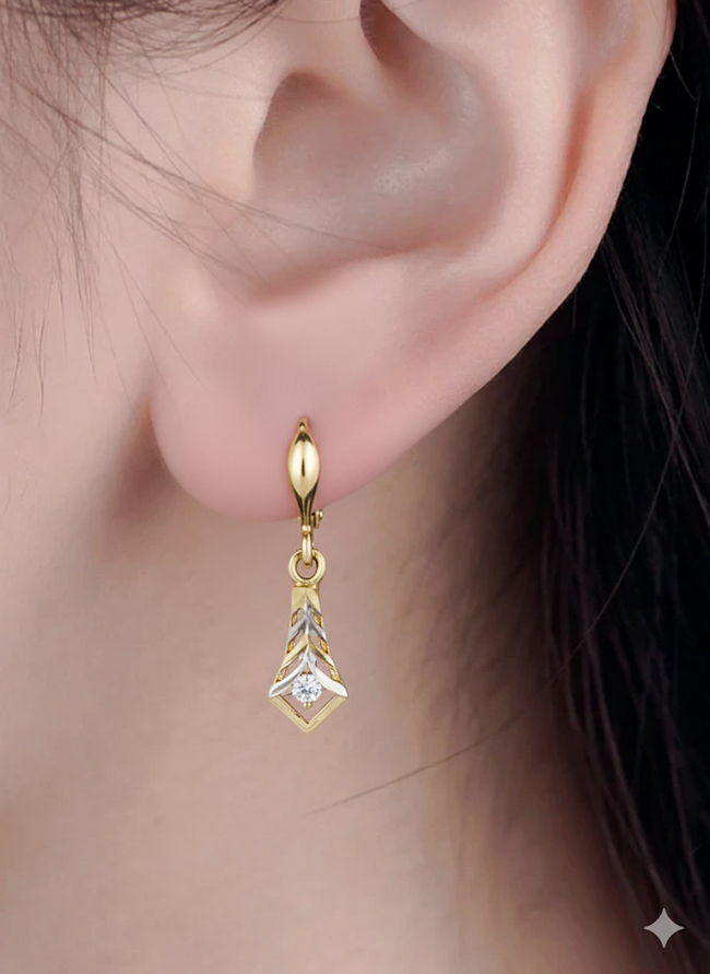 Art Deco Diamond Drop Earrings 14K Yellow Gold Main Image