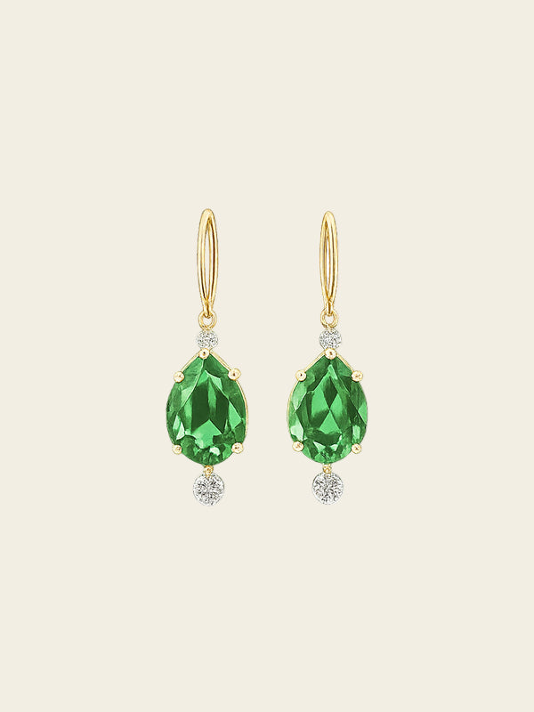 Emerald Teardrop Earrings 14K Yellow Gold Hover Image