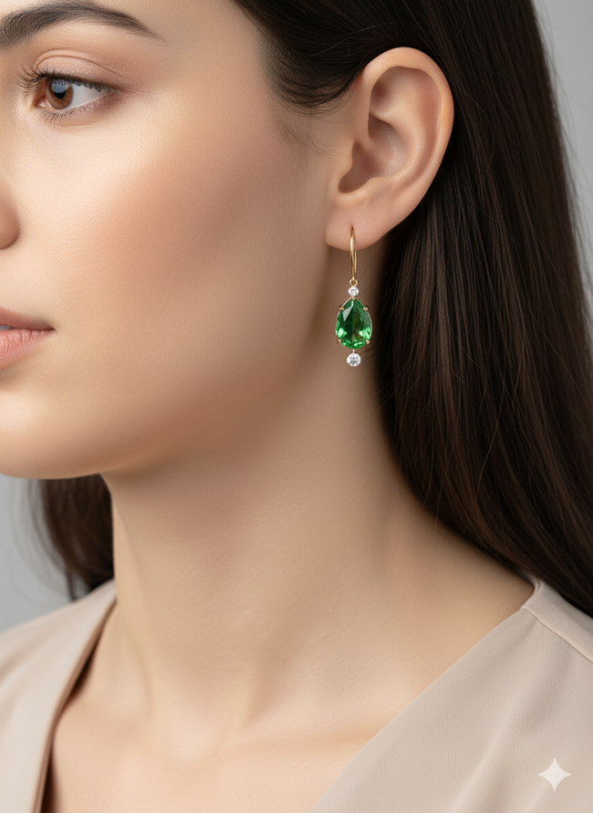 Emerald Teardrop Earrings 14K Yellow Gold Main Image