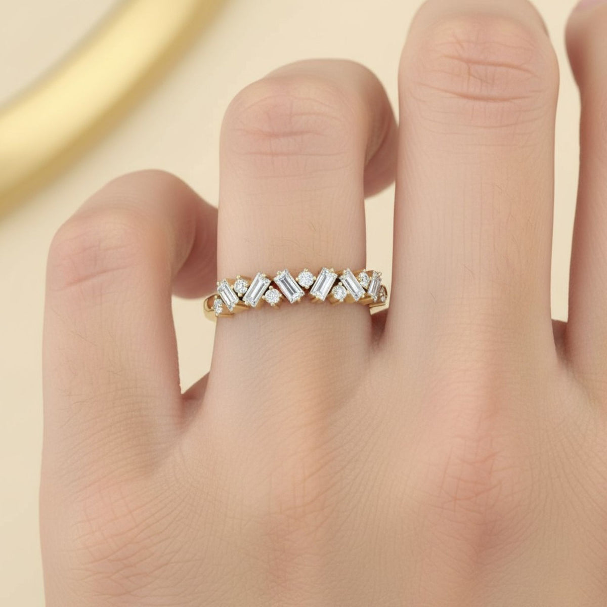 ROUND BAGUETTE STACK BAND - 14Kt Yellow - L0235R-MX-0.5