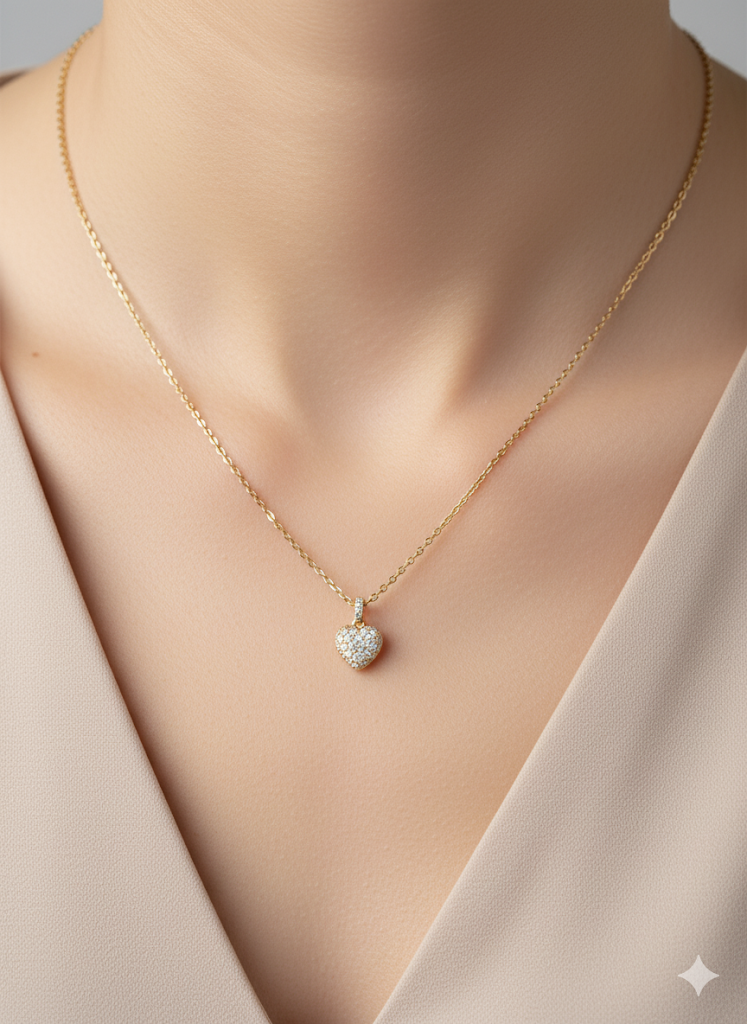 Pavé Heart Pendant Necklace 14K Yellow Gold